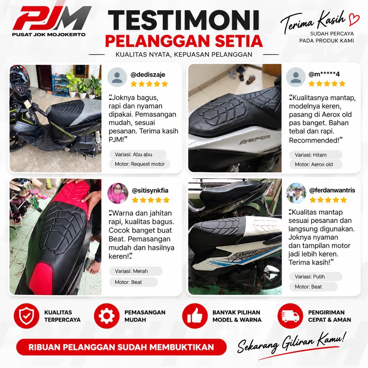 Testimoni pelanggan Pusat Jok Mojokerto